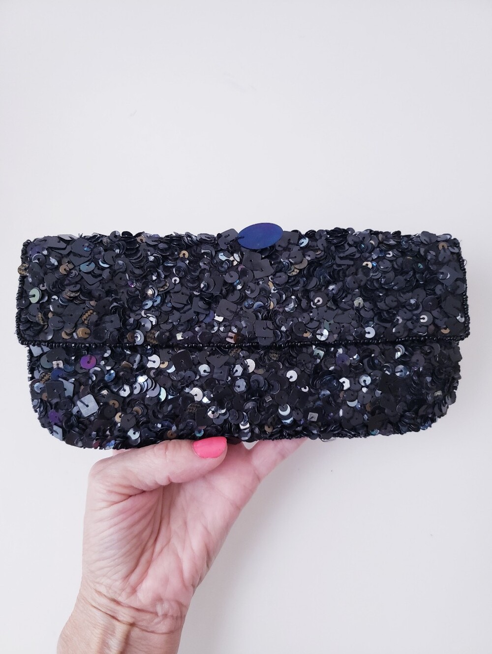 Vintage K.C. Malhan Black Sequins Clutch Bag